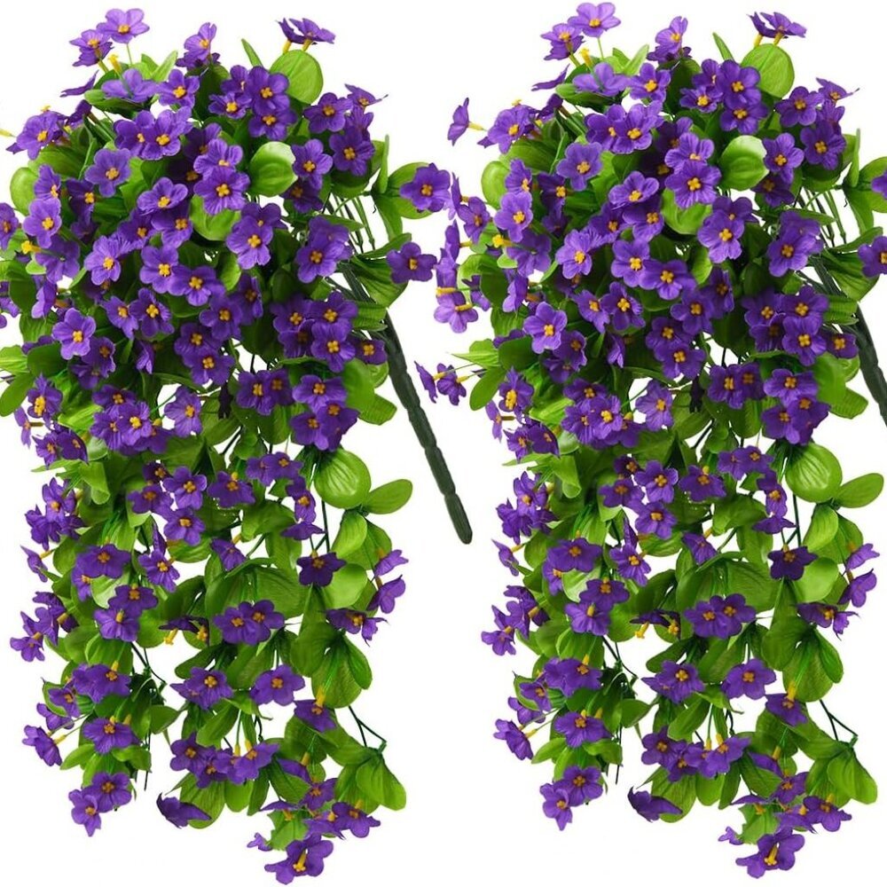 2PCS Artificial Hanging Flowers, Fake Hanging Plants Violet Vines UV Resistant f